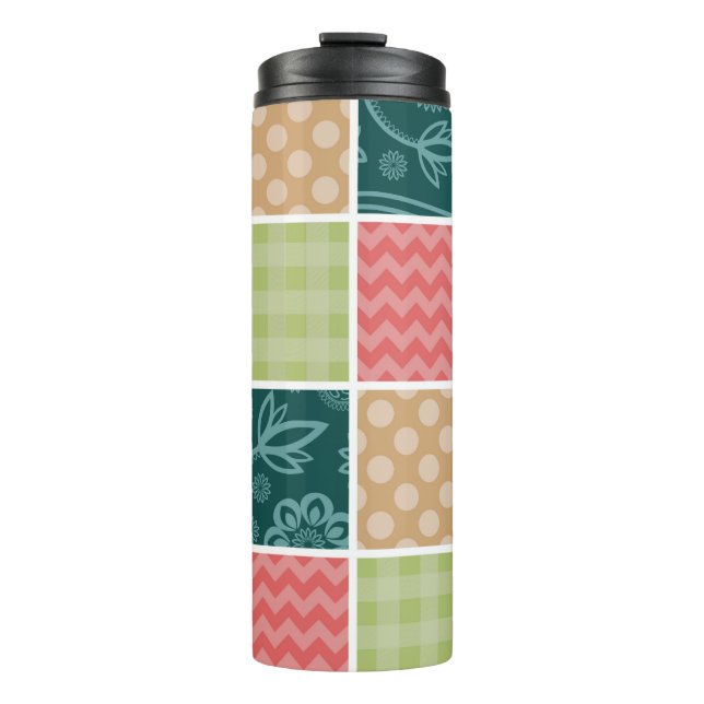 Zigzag, Chevron, Gingham, Polka Dots, Patchwork Thermal Tumbler (Front)