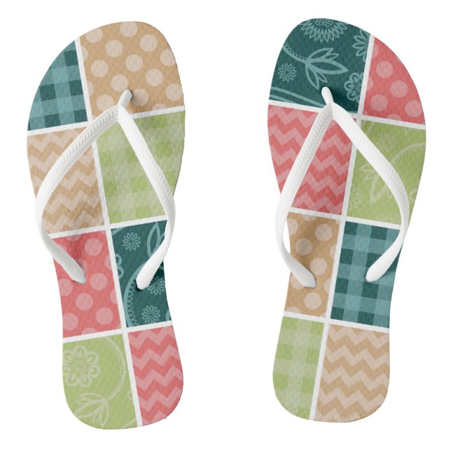 Zigzag, Chevron, Gingham, Polka Dots, Patchwork Thongs (Footbed)