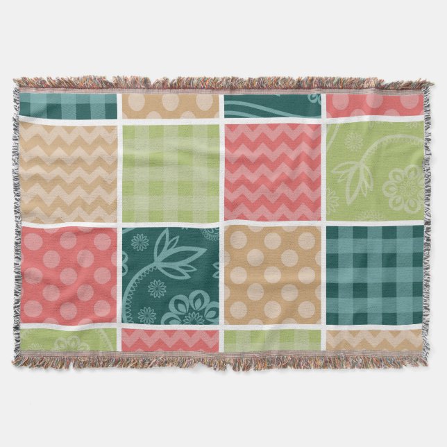 Zigzag, Chevron, Gingham, Polka Dots, Patchwork Throw Blanket (Front)