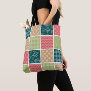 Zigzag, Chevron, Gingham, Polka Dots, Patchwork Tote Bag