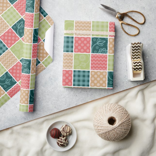Zigzag, Chevron, Gingham, Polka Dots, Patchwork Wrapping Paper (Crafts)
