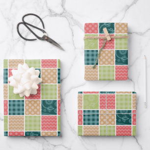 Zigzag, Chevron, Gingham, Polka Dots, Patchwork Wrapping Paper Sheet
