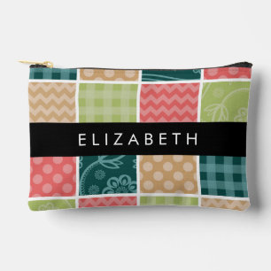Zigzag, Chevron, Gingham, Polka Dots, Your Name Accessory Pouch