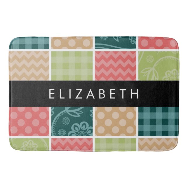 Zigzag, Chevron, Gingham, Polka Dots, Your Name Bath Mat (Front)