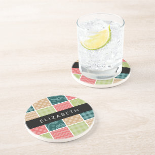 Zigzag, Chevron, Gingham, Polka Dots, Your Name Coaster