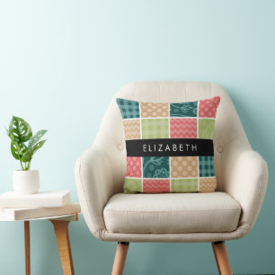 Zigzag, Chevron, Gingham, Polka Dots, Your Name Cushion