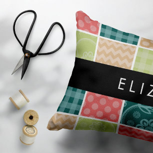 Zigzag, Chevron, Gingham, Polka Dots, Your Name Decorative Cushion