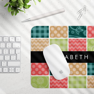 Zigzag, Chevron, Gingham, Polka Dots, Your Name Mouse Pad
