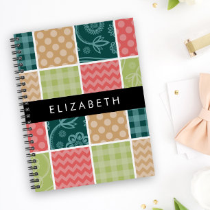 Zigzag, Chevron, Gingham, Polka Dots, Your Name Notebook