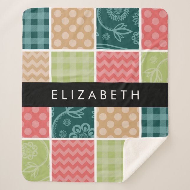 Zigzag, Chevron, Gingham, Polka Dots, Your Name Sherpa Blanket (Front)