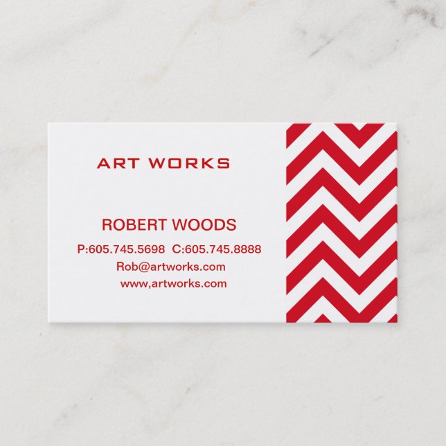 Zigzag Chevron Pattern in red colour Business Card (Front)