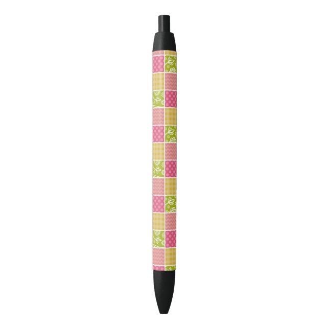 Zigzag, Chevron, Polka Dots, Gingham, Patchwork Black Ink Pen (Front Vertical)