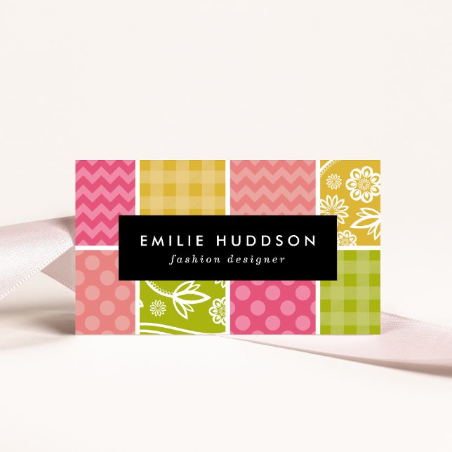 Zigzag, Chevron, Polka Dots, Gingham, Patchwork Business Card (Creator Uploaded)
