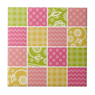 Zigzag, Chevron, Polka Dots, Gingham, Patchwork Ceramic Tile