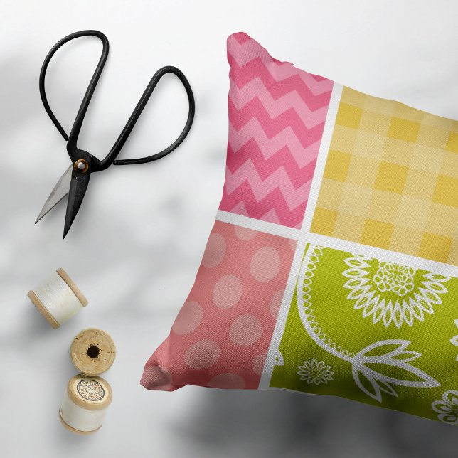 Zigzag, Chevron, Polka Dots, Gingham, Patchwork Decorative Cushion (Creator Uploaded)