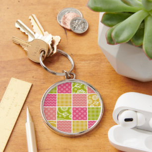 Zigzag, Chevron, Polka Dots, Gingham, Patchwork Key Ring