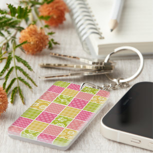 Zigzag, Chevron, Polka Dots, Gingham, Patchwork Key Ring