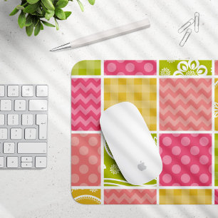 Zigzag, Chevron, Polka Dots, Gingham, Patchwork Mouse Pad