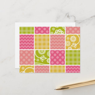Zigzag, Chevron, Polka Dots, Gingham, Patchwork Postcard