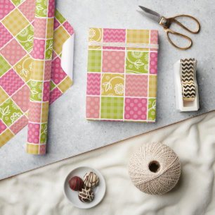 Zigzag, Chevron, Polka Dots, Gingham, Patchwork Wrapping Paper