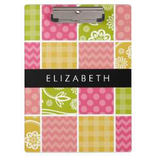Zigzag, Chevron, Polka Dots, Gingham, Your Name Clipboard