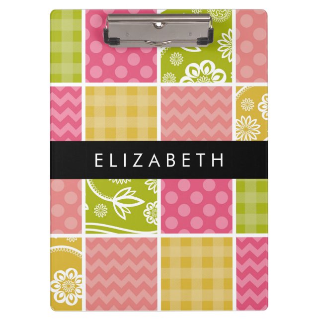 Zigzag, Chevron, Polka Dots, Gingham, Your Name Clipboard (Front)