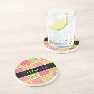 Zigzag, Chevron, Polka Dots, Gingham, Your Name Coaster