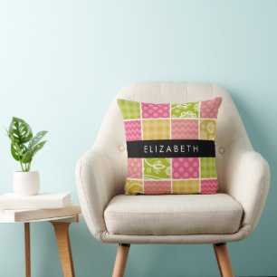 Zigzag, Chevron, Polka Dots, Gingham, Your Name Cushion