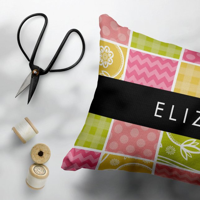 Zigzag, Chevron, Polka Dots, Gingham, Your Name Decorative Cushion (Creator Uploaded)