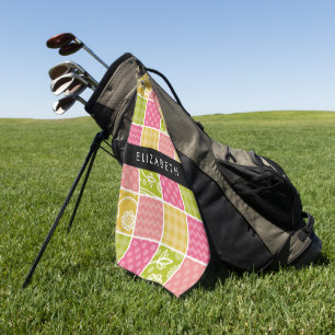 Zigzag, Chevron, Polka Dots, Gingham, Your Name Golf Towel