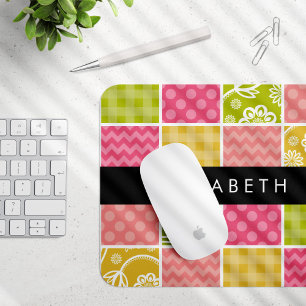 Zigzag, Chevron, Polka Dots, Gingham, Your Name Mouse Pad