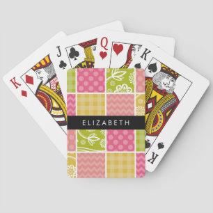 Zigzag, Chevron, Polka Dots, Gingham, Your Name Playing Cards