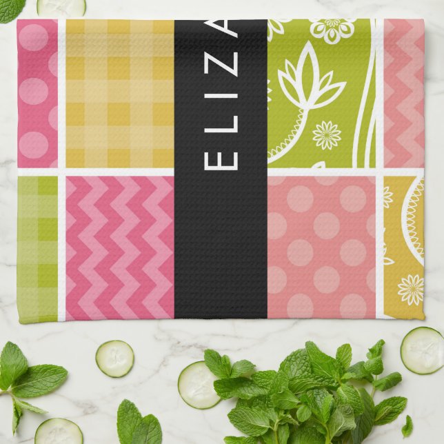 Zigzag, Chevron, Polka Dots, Gingham, Your Name Tea Towel (Folded)