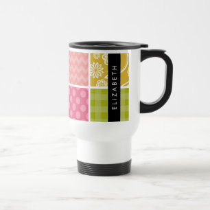 Zigzag, Chevron, Polka Dots, Gingham, Your Name Travel Mug