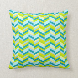 Zigzag chevron teal aqua lime yellow throw pillow