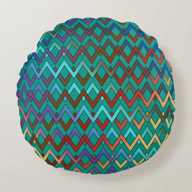 ZIGZAG diamonds - coloured + your backgr. & ideas Round Cushion (Front)