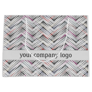 Zigzag, geometric, grey, lilac, pink, black, strip large gift bag