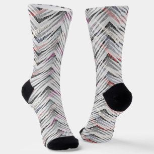 Zigzag, geometric, grey, lilac, pink, black, strip socks