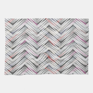 Zigzag, geometric, grey, lilac, pink, black, strip tea towel