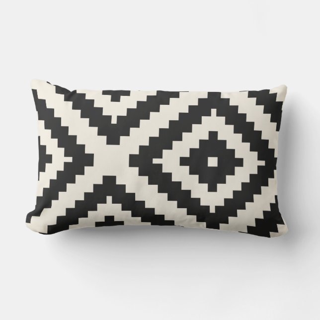 Zigzag Geometric Pattern Black and Cream Lumbar Cushion (Front)