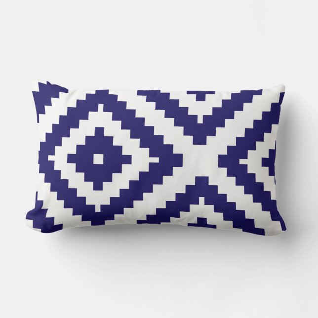 Zigzag Geometric Pattern Cobalt Blue and White Lumbar Cushion (Front)