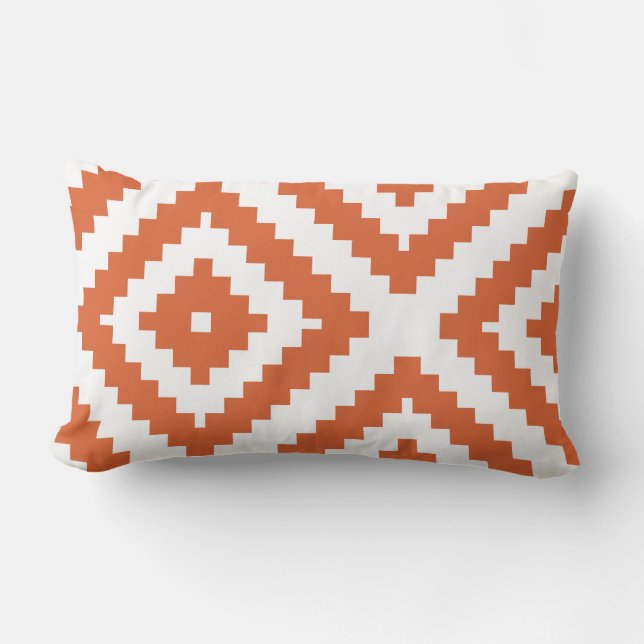 Zigzag Geometric Pattern Orange and White Lumbar Cushion (Front)