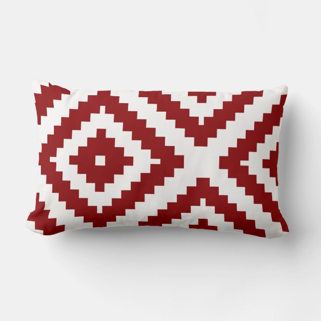 Zigzag Geometric Pattern Red and White Lumbar Cushion (Front)