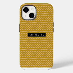 Zigzag Mustard Gold Pattern Personalised iPhone 14 Case