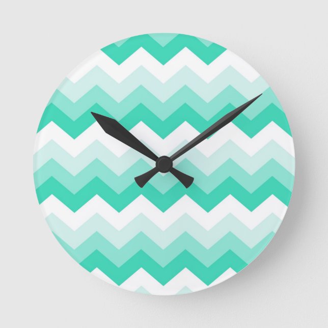 Zigzag patroon (turquoise, wit en groen) round clock (Front)