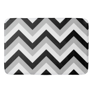 Zigzag Pattern Black Grey White Bath Mat