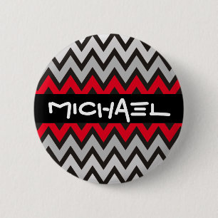 ZIGZAG pattern - black white grey + your idea 6 Cm Round Badge