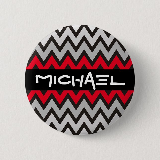 ZIGZAG pattern - black white grey + your idea 6 Cm Round Badge (Front)