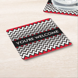 ZIGZAG pattern - black white grey + your idea Square Paper Coaster