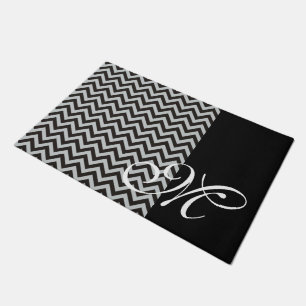 ZIGZAG pattern - black + your backgr. & Monogram Doormat